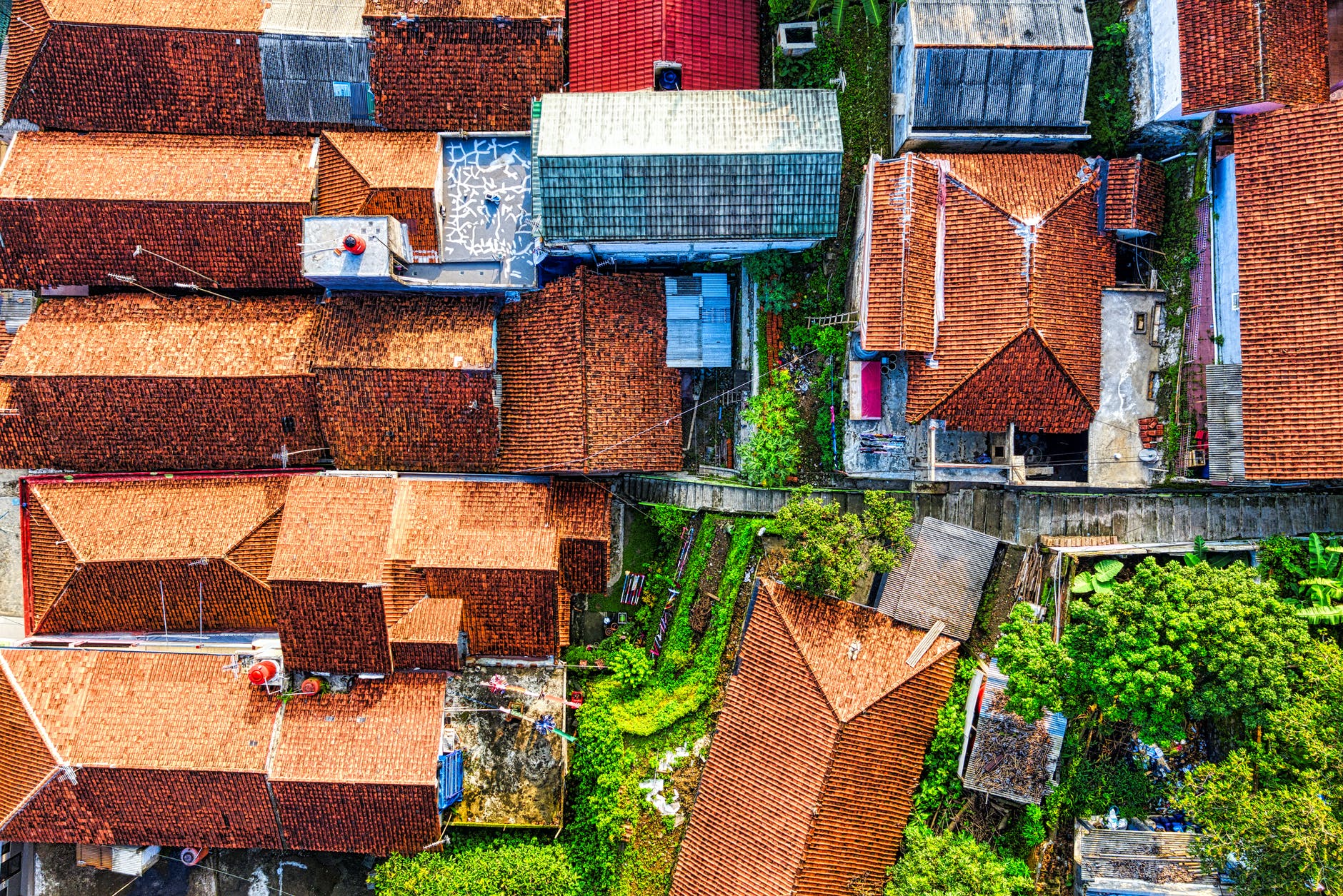 aerial photography of brown roofs